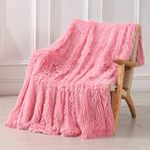 Tuddrom Decorative Soft Faux Fur Blanket,Solid Reversible Fuzzy Double Layer Lightweight Long Hair Shaggy Blanket,Fluffy Warm Cozy Plush Fleece Microfiber Fur Blanket for Couch (Pink, Queen-78" x 90")