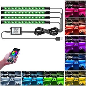 Car LED Lights Interior with Smart APP Control, Multicolor Music Car Strip Atmosphere Light with USB Port, Music Sync Color Change for Truck, SUV, Sedan, 48 LED, 12V