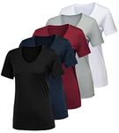 CE' CERDR 5/7 Pack Workout Shirts for Women, Moisture Wicking Quick Dry Active Athletic Women's Gym Performance T Shirts, 5 Pack Black, White, Light Grey, Navy, Dark Red, Large