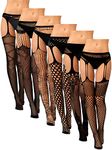 Syhood 6 Pairs Women Fishnet Thigh High Stockings Lace Tights Suspender Pantyhose Stockings Halloween costumes(Black)