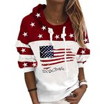 Yancoss Women's American Flag Hoodie Sweatshirt Fashion Long Sleeve Sweatshirt Top 4th of July Gift Patriotic Sweatshirt Red, Red, S