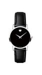 Movado Museum Classic Women's Watch - Swiss Quartz Movement, Calfskin Strap - 3 ATM Water Resistance - Luxury Fashion Timepiece for Her - 28mm, Black, 28 mm, Modern