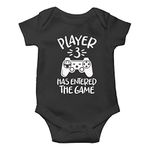 Witty Fashions Player 3 Has Entered The Game - Funny Baby Romper - Xmas Gifts (3-6 Months, Black)