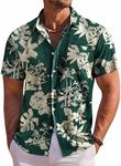 COOFANDY Men's Short Sleeve Button Down Shirts Wrinkle Free Hawaiian Shirts for Men, Green - Palm Tree, XX-Large