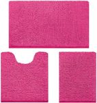 HOMEIDEAS 3 Pieces Bathroom Rugs, Ultra Soft Non Slip Absorbent Chenille Toilet Bath Mat Set (Hot Pink)