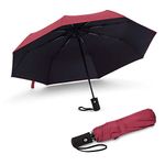 JIGUOOR Compact Travel Umbrella, Strong Windproof Automatic Umbrellas, Folding Lightweight, Portable Anti-UV Umbrella for Rain, One Button Auto Open and Close Women/Men Umbrella, Red