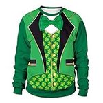 OFIMAN Men St. Patrick's Day Sweatshirts Saint Patrick Leprechaun Funny Green Shamrock Clothes for Unisex Adult 4D Novelty Pullover Crewneck Bowtie(Green, L)