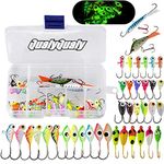 QualyQualy Ice Fishing Lures Glow in Dark Ice Fishing Jigs Walleye Crappie Panfish Jigs Ice Fishing Kit Ice Fishing Gear 38Pcs