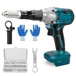 Cordless Rivet Gun Compatible with Makita 18V Battery, Brushless Electric Rivet Gun with LED Light, 175 Rivets, 4 Adapters and Wrench, Portable Rivet Nut Gun Kit (No Battery)