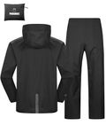 Outdoor Ventures Men's Packable Rain Suit Lightweight Rainwear Waterproof Jacket and Trouser Set for Riding Hiking Fishing Camping Black-Unlined L