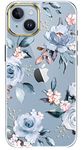 luolnh Compatible with iPhone 14 Case with Flowers,for Girly Women,Shockproof Clear Floral Pattern Hard Back Cover for iPhone 14 6.1 inch 2022 -Blue