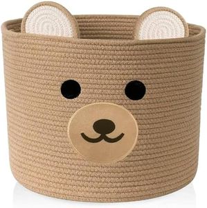 Baby laundry basket - Toy storage bear basket for kids - Nursery baby hamper with handles 15''(W) X 13''(H) (Light Brown)
