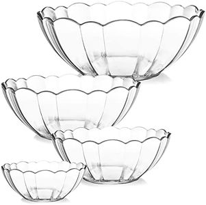 DEAYOU 4 Pack Clear Serving Bowls, Acrylic Salad Mixing Bowls, Party Snack or Chip Bowl, Break-Resistant Disposable Catering Bowls Punch Bowl for Entertain, Fruit, Vegies, 4 Sizes, Flower-Shape