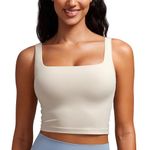 CRZ YOGA Women's Butterluxe Square Neck Sports Bra Padded Wireless Crop Top Gym Workout Tank Tops Camisole with Built in Bra Mojave Tan 12