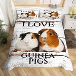 Guinea Pigs Bedding Set Single,Kawaii Cute Animal Duvet Cover with 1 Pillow Sham Comforter Cover for Kids Boys,White Wooden Board Quilt Cover Set Decorative 2 Pcs