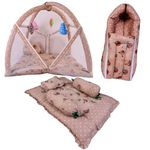 Kwitchy Bedding Set New Born Baby Bed | Sleeping Bag | Mosquito Net | Mattress | Play Gym | Gadda Set | Carry Nest | Essential Combo | Gift Packs | Shower Ceremony (Brown, 0-6 Months) (3PCS Set)