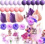 JeVenis 33 PCS Purple Cake Decorations Rose Cake Decoration Purple Rose Flower Cake Decoration Palm Leaves Cake Decoration Balls Cake Decoration Wedding Cake Decoration Disco Cake Decor