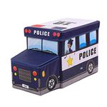 4AJ BAZAAR Foldable Storage and Toy Box - Stool Bus Shaped (Navy Blue)