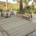 IMINROME Outdoor Rug for Patios Waterproof 5x8 Reversible Rug Geometric Rug Lightweight Rug Plastic Straw Outdoor Rug for Outside, RV, Deck, Picnic, Beach, Trailer, Camping, Black/Brown