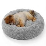 Bedsure Donut Dog Bed Medium - Anti Anxiety Puppy Bed for Small Dogs, Fluffy Calming Large Cat Bed Washable, Light Grey, 60x60x20cm