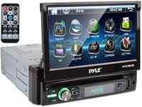 Pyle Single DIN Car Stereo Receiver – 7” Touchscreen Display, Bluetooth Audio & Hands-Free Calling, In-Dash Multimedia System with Rear Camera, AM/FM Radio, CD/DVD Player, and 320W Power