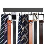 Belt Hanger Wall Mounted, Wooden Belt Organizer Max 12 Storage Capacity, 180° Rotating Space Saving Hangers for Ties, Tank Tops, Scarves, Bras, Keys, Bags 1 Pcs Black
