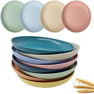 WANBY Wheat Plastic Reusable Dinner Plates Unbreakable Dinner Dishes Outdoor Plates Sets Dishwasher Microwave Safe (Medium 8 Pcs 8')