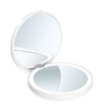 Vitalogy - Mirror for Makeup - Magnifying Compact Hand Mirror for Women, Girls with 2X 1x Zoom - Folding Pocket Double Sided Makeup Mirror for Purse (Round with LED Light - White)