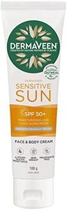 DermaVeen Sensitive Sun SPF 50+ Moisturising UVB + UVA Sunscreen Face & Body Cream 100g With Natural Colloidal Oatmeal| 4 Hours Water Resistance | Lightweight, Absorbs Easily Into Skin | Can Aid In The Prevention Of Solar Keratosis, Sunspots And Premature Skin Ageing |Free From Fragrances, Parabens,Lanolin, Artificial Colours & Dyes, Alcohol (Ethanol)