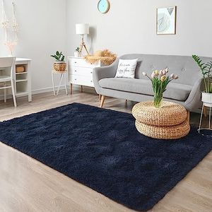 Chicrug Soft Area Rug for Bedroom Living Room Plush Fluffy Rug 4x6 Feet, Shag Furry Area Rug Carpet Non Shedding for Nursery Children Kids Girls Room Home Decorative, Navy Blue