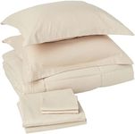 Queen Comforter Set 8 Piece Bed in a Bag with Bed Skirt, Fitted Sheet, Flat Sheet, 2 Pillowcases, 2 Pillow Shams, Queen, Dobby Beige