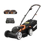 Worx WG779E.2 40V 34cm Cordless Lawn Mower, Petrol-Like Power, Cut-to-Edge Design, Adjustable Height, with 2x2.0Ah Batteries and Charger, Part of PowerShare Range