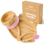 bamboo bamboo Baby Plate & Baby Bowl Weaning Set, Suction Plate and Bowl for Feeding and Weaning, Bamboo Fox Plate, Toddler Bowl & Baby Spoon, Suction Plates for Babies from 6 Months (Fox, Pink)