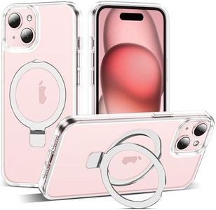 SKYLMW Compatible with iPhone 15 Plus Case with Invisible Magnetic O-Ring Stand Military-Grade Transparent Phone Case for iPhone 15 Plus 6.7" [Compatible with Mag-Safe][Great Grip Feeling],Clear