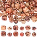 200 Pcs Wooden Beads, Macrame Printed Wooden Beads, Loose Spacer Wood Beads, Hair Beads for Braids, Round Wooden Beads for Crafting Bracelet Making