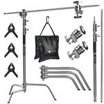 LOMTAP C Stand Light Stand Photography Heavy Duty Stainless Steel Max Height of 6.5ft/ 210cm to 2.9ft/ 87cm Holding Metal Boom Arm with Water Bag for Softboxes, Reflectors, Umbrellas, and Moonlight