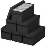 Lifewit CD Storage Boxes with Handles, Stackable CD Case Organizer with Lid, Foldable Record Storage Container Each Holds up to 30 CDs, Black, 6 Pack