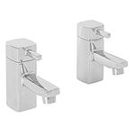 NRG Modern Square Bathroom Chrome Twin Hot and Cold Sink Basin Taps Brass Faucet Pair