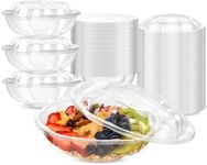 Fit Meal Prep 50 Pack 24 oz Disposable Plastic Clear Salad Bowls with Airtight Lids, Crystal Salad Bowls To Go for Lunch, BPA Free Food Takeout Containers, Acai Bowls for Meal Prep, Party, Severing