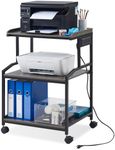 Lauren&Harold 3-Tier Printer Stand with Storage Printer Table with Charging Station and USB Ports, Rolling Printer Cart with Adjustable Shelf, Large Printer Stand with Wheels for Home Office