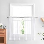 NICETOWN Kitchen Curtains 36 Inch Length - Small Window Curtain for Bathroom/Basement/Cafe, Short Sheer Valance Tier (42-inch Width, White, 2 Panels)