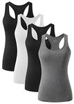 ROSYLINE Racerback Tank Tops for Women Workout Yoga Tanks Cami with Scoop Neck Activewear Undershirts 3-4 Pack Black/White/Black/Grey L