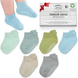 Mother's Choice Organic Cotton Ankle Baby Socks 6–12 Months – 6 Pairs, Soft Breathable Non-Slip Socks for Baby Boys & Girls with Anti-Skid Grip
