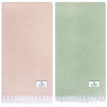 Suam Mellow Turkish Cotton Towel | Best Absorbent Towel 30" x 60" | Pre-Shrunk, Lightweight, Quick Dry Bath Towels for Beach, Swimming Pool, Spa and Gym (Camel Brown & Fern Green) Pack of 2