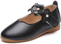 WUIWUIYU Girl's Sweet Flower Mary Janes School Wearing Princess Shoes(Toddler/Little Kid) Black Size 12