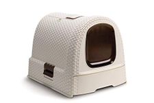 CURVER Cat Toilet House - Closed Litter Tray - Removable Bottom Compartment for Easy Cleaning - Litter Scoop and Floor Mat Included - Dimensions: 51 x 39 x 39 cm - Ivory