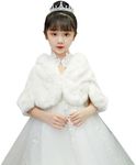 Icegrey Girls Princess Faux Fur Winter Wraps Shawl Kids Bolero Cardigan Dress Coat Wedding Party Dress Up, White 1, 9-12 Years