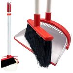 Long Handled Dustpan and Brush Set – Broom and Dustpan Set Reduce Bending Tall Lobby Dustpan and Sweeping Brush (White & Red)