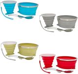 Cagelya Mess Kit for Camping Silicone Collapsible Bowl Collapsible Cup and Stainless Steel Spoon for Backpacking Outdoor Hiking Traveling and Picnic - 4 Pack