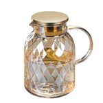 1.8L 60 oz Amber Glass Pitcher with Lid and Handle 2 Quart Water Pitchers with Spout Beverage Serveware Iced Tea Jug Water Carafe Heat Resistant Refrigerator Usable